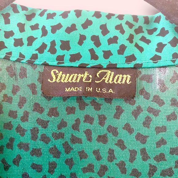 Vintage Stuart Alan Green Confetti Print Blouson Dress SZ L - Picture 4 of 12